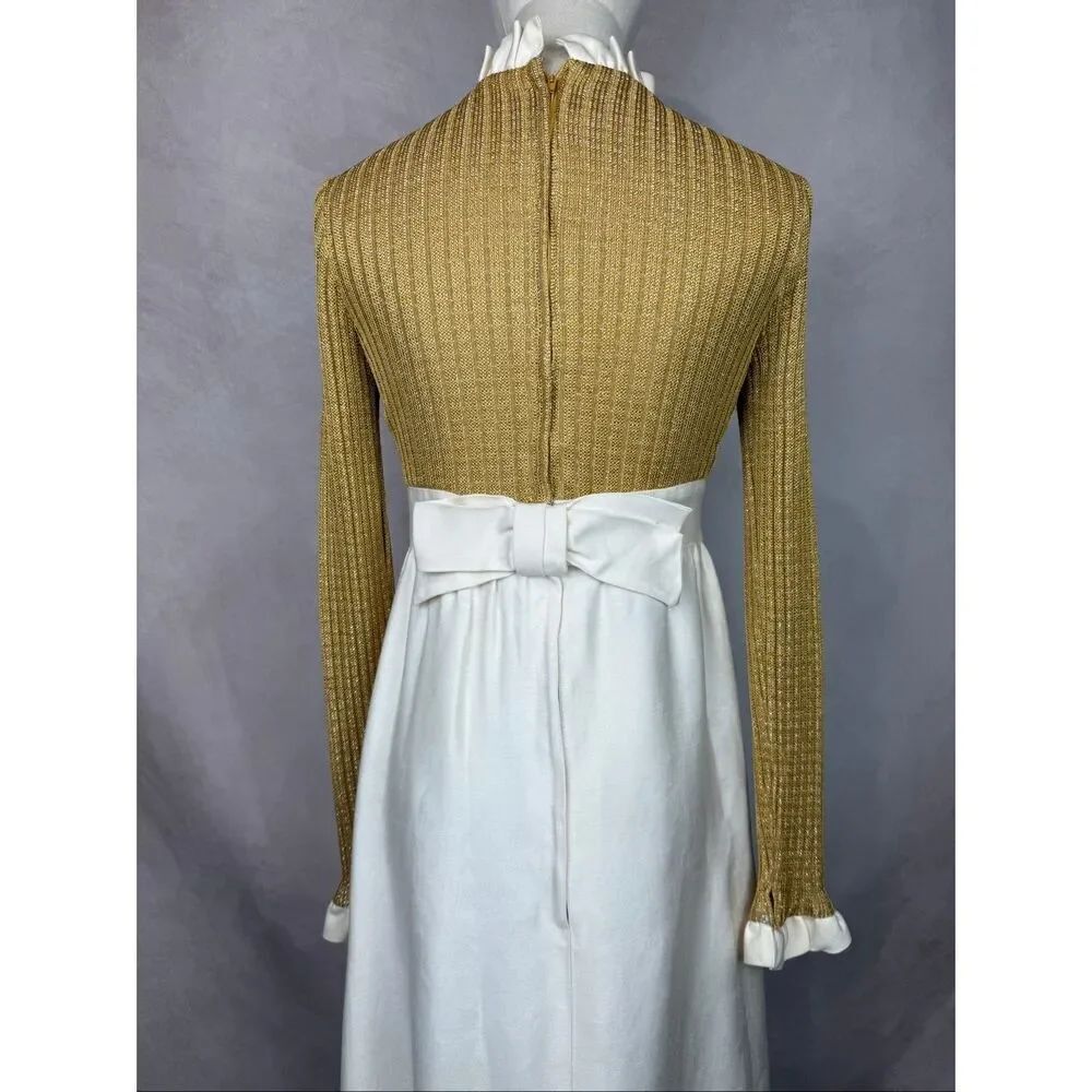 Vintage 1970s Gold Lurex Maxi Dress S Mod MCM Disco ILGWU - Picture 4 of 11